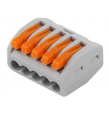 Строительно-монтажная клемма СМК NO-222-17 модель 415 с рычагом 5 отверстий 0.08-2.5мм2 (уп.100шт.)  Б0033391  ЭРА