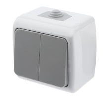 5-104-03 Выключатель двойной, 10А-250В, IP54, ОУ, Atlantic, серый  Б0050943  Intro