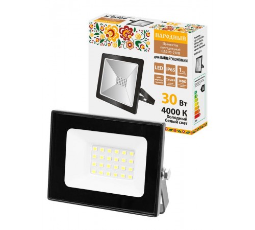 Прожектор СДО-05-030 30 Вт, 2400 лм, 4000 К, 220-240 В, IP65, черный, Народный  SQ0336-0314  TDM