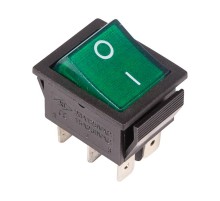 Выключатель клавишный 250V 15А (6с) ON-ON зеленый с подсветкой  36-2352  REXANT