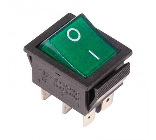 Выключатель клавишный 250V 15А (6с) ON-ON зеленый с подсветкой  36-2352  REXANT