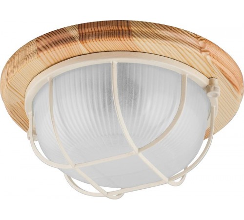 Светильник накладной пылевлагозащищенный под лампу НБО 03-60-012 220V 60Вт Е27 IP54 дерево, клен, круг, с решеткой  11570  FERON