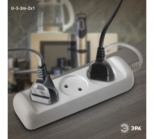Удлинитель 3 гнезда 3м б/з 10А U-3-3m ПВС  Б0028355  ЭРА