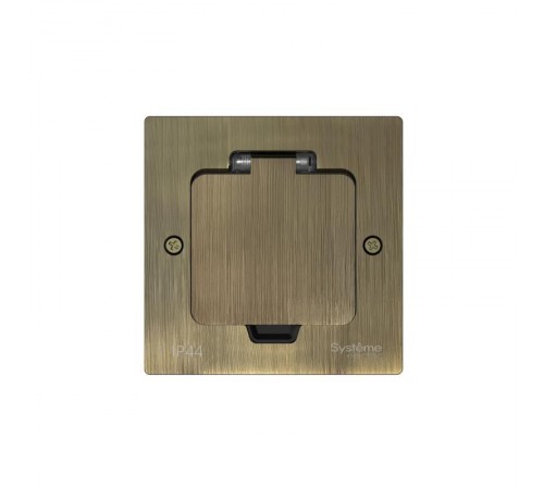 MultiDesk Лючок с розеткой 2К+З, 16А/250В, IP44 с монтажной коробкой для стены, фальшпола, стола Античная латунь, тип MDK21  MDK21102BA  SE