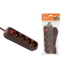 Удлинитель бытовой  У04В выключатель, 4 гнезда, 5метров,2П+3, ПВС 3х1мм2 "Эко" (бук) 16А/250В  SQ1303-3112  TDM