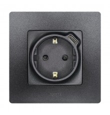 Розетка с заземлением с USB тип C - Legrand Etika - со шторками 16А 250В 1500мА 7,5Вт безвинтовые зажимы - антрацит  672688  Legrand