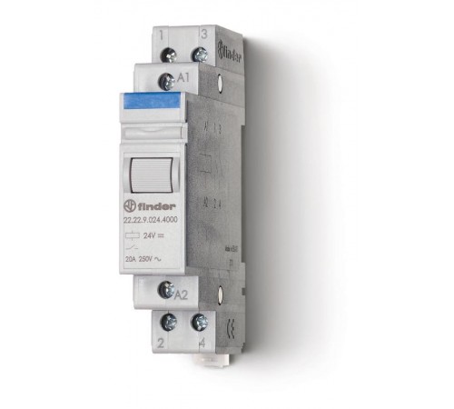 Модульный контактор; 2NO 20А; контакты AgSnO2; катушка 24В DС; ширина 17.5мм; степень защиты IP20; опции: нет  222290244000  Finder