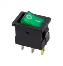 Выключатель клавишный 12V 15А (3с) ON-OFF зеленый с подсветкой Mini  36-2173  REXANT