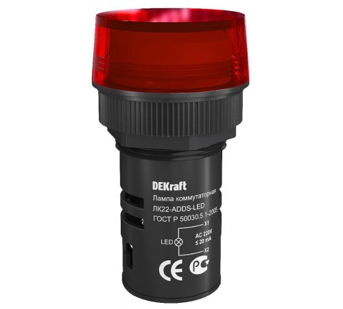 Лампа комм. ADDS 22 мм Цвет:КРАСНЫЙ LED 220В ЛK-22 a  25003DEK  DEKraft