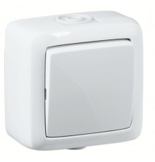 Выключатель открытой установки, одноклавишный, брызгозащищенный, цвет белый  ВА16-211  HEGEL