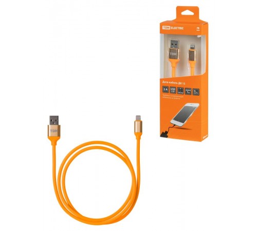 Дата-кабель, ДК 15, USB - Lightning, 1 м, силиконовая оплетка, оранжевый,  SQ1810-0315  TDM