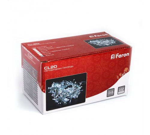 Гирлянда - занавес CL20  240 диодов  2700K , эффект стробов, 2*2м + 3м IP44 прозрачный шнур  32336  FERON