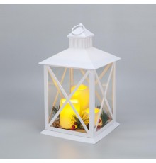 Фонарь декоративный с тремя свечами, белый корпус, 24х24х40см, теплый белый  513-071  NEON-NIGHT