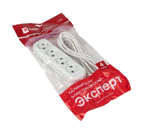 Удлинитель "Эксперт" 4 гнезда  2 метра 10А/2,2кВт без заземления ПВС 2х0,75  EKF PROximaUBA10-275-4-02EKF