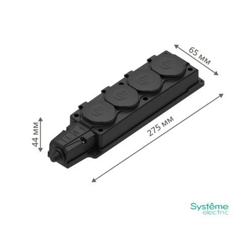 Колодка 4 гнезда 2К+З каучуковая 16А/250В IP44 Чёрная MultiSet  MST4104BK  SE