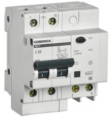 Выключатель автоматический дифференциального тока АД12 2п 50А C 300мА тип AC (4 мод)  MAD15-2-050-C-300  GENERICA