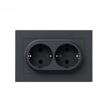 Механизм розетки двойной, 16А, с заземлением, без шторок, с рамкой, графит Эпика  UP1-SOG-210 EKF