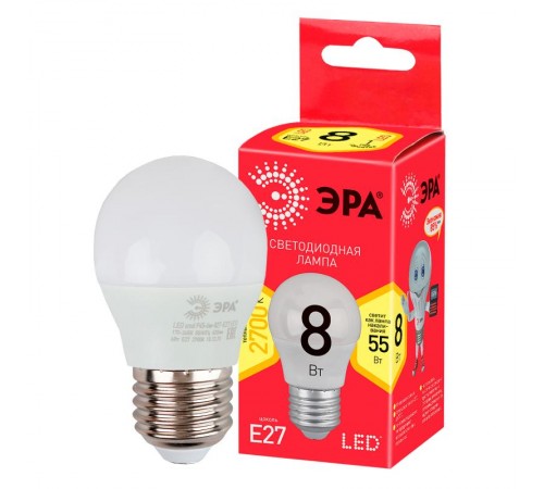 Лампа cветодиодная RED LINE LED P45-8W-827-E27 R Е27 / E27 8 Вт шар теплый белый свет  Б0053028  ЭРА