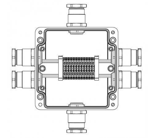 Взрывозащищенная клеммная коробка из полиэстера TBE-P-05-(12xCBC.2)-2xKH3MHK(A)-1xKH3MHK(B)-2xKH3MHK(C)-1xKH3MHK(D)1Ex e IIC Т5 Gb/ Ex tb IIIC T95°C D