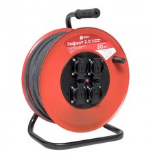 Удлинитель на катушке "Гефест 2.0" 4 гнезда 50м с заземлением и предохранителем ПВС 3*1,5 16А/3,5кВт IP44 PROxima  UKA02-16-R315-4-50-IP44  EKF