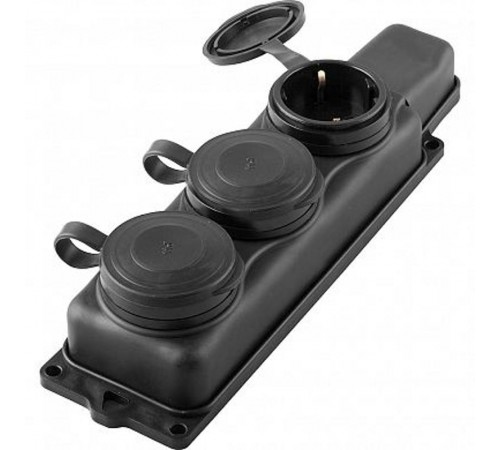 RST16-23-44 Розетка переносная 3-местная c/з, каучук 250В,16А, IP44, серия Одри, черный  32739  STEKKER