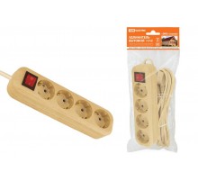 Удлинитель бытовой  У04В выключатель, 4 гнезда, 5метров,2П+3, ПВС 3х1мм2 "Эко" (сосна) 16А/250В  SQ1303-2112  TDM