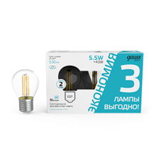 Лампа светодиодная   Basic Filament Шар 5,5W 530lm 4100К Е27 LED (3 лампы в упаковке) 1/20  1051226T  Gauss