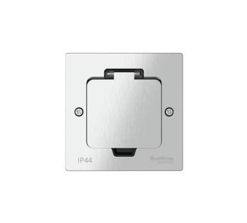 MultiDesk Лючок с розеткой 2К+З, 16А/250В, IP44 с монтажной коробкой для стены, фальшпола, стола Серебро, тип MDK21  MDK21102SA  SE