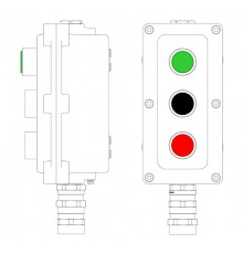 Взрывонепроницаемый пост управления из алюминия LCSD-03-B-MB-L1G(220)x1-P1B(11)x1-P1R(11)x1-PBMB-KA2MHK  LCSD21000105  DKC