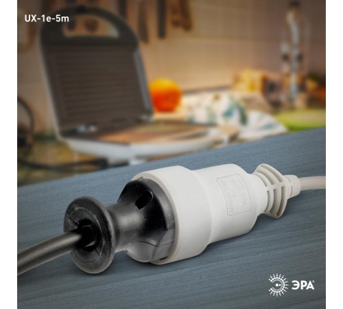 Удлинитель Россия UX-1е-5m Удлин-ль с заземл, 1гн, 5м, ПВС, 3x0.75мм2, 10А  Б0039818  ЭРА