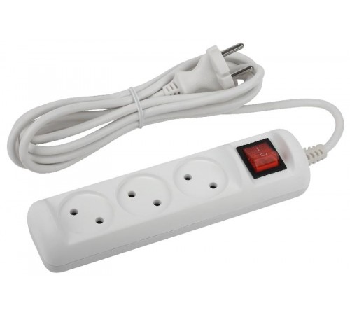 U-3s-1,5m-2x1 Удлин-ль без заземл, с выкл, 3гн, 1,5м, ПВС, 2х1мм2, 10А (20/720)  Б0044049  ЭРА