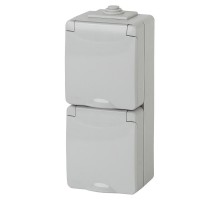 Розетка 2-ая с заземлением верт. IP65, 16A-250В, ОУ, 11-2607-03 Серый  Б0036002  ЭРА