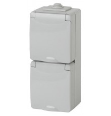 Розетка 2-ая с заземлением верт. IP65, 16A-250В, ОУ, 11-2607-03 Серый  Б0036002  ЭРА