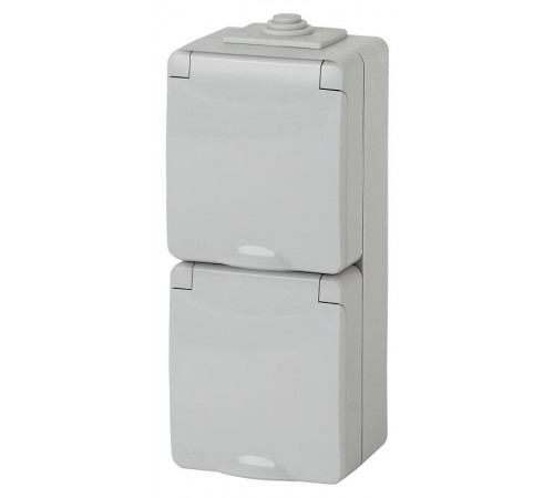 Розетка 2-ая с заземлением верт. IP65, 16A-250В, ОУ, 11-2607-03 Серый  Б0036002  ЭРА