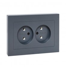 Механизм розетки двойной, 16А, без заземления, без шторок, с рамкой, графит Эпика  UP1-SOG-200 EKF
