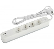 Сетевой фильтр  USF-4es-1,5m-2xUSBAC-W с базовой защитой с заземлением с выключателем 4 розетки+2xUSBA+C2,4A 1,5м 10А   Б0059571  ЭРА