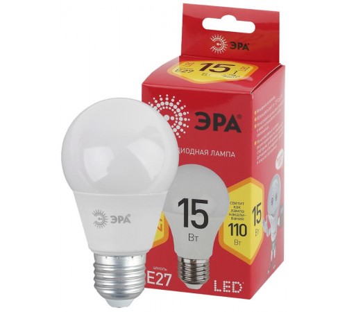 Лампа светодиодная ЭКО LED A60-15W-827-E27 R (диод, груша, 15Вт, тепл, E27)  Б0046355  ЭРА
