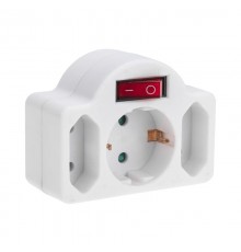 Тройник электрический 16А с/з + 2х2,5А с выключателем и защитными шторками, белый  11-1086  REXANT