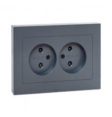 Механизм розетки двойной, 16А, без заземления, со шторками, с рамкой, графит Эпика  UP1-SOG-201 EKF