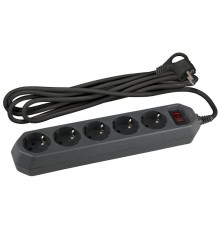 Сетевой фильтр USF-5es-1.5m-B   (черный) с заземл, 3x0,75мм2, с выкл, 5гн, 1.5м (20/600) Б0019032  ЭРА