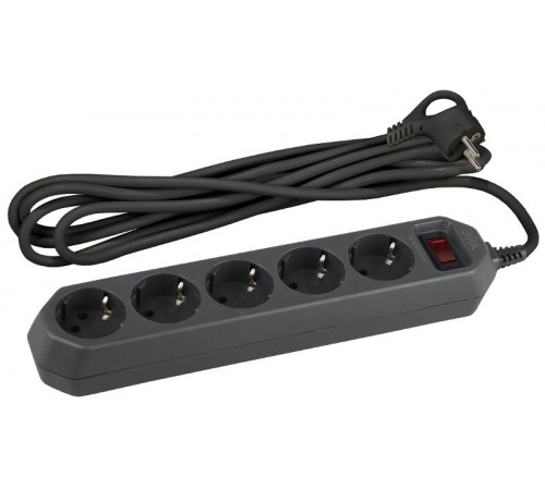 Сетевой фильтр USF-5es-1.5m-B   (черный) с заземл, 3x0,75мм2, с выкл, 5гн, 1.5м (20/600) Б0019032  ЭРА