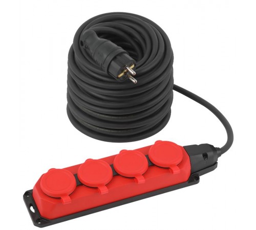 Удлинитель силовой UK-4e-3x1,5-40m-IP44(KG) с заземлением 4 розетки каучук 40м КГ 3х1,5мм2 IP44  Б0057589  ЭРА