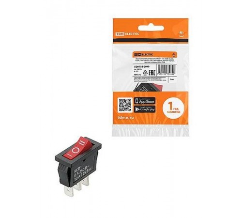 KCD1-103 250В AC/DC, 1P, 6А, (3с), ON-OFF-ON с нейтралью, черный корпус, красная клавиша, Mini  SQ0703-0049  TDM