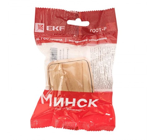 Выключатель 1-клавишный ОП Минск 10А с индикатором светлое дерево EKF  EGV10-121-30  EKF