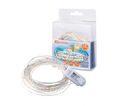 Гирлянда светодиодная "Роса100" 100LED, 10м, 3000К, 2хCR2032,  SQ0361-0056  TDM ELECTRIC