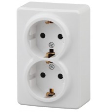 Розетка 2-ая с заземлением Schuko со шторками, 16A-250В, ОУ, 11А-2206-01 Эра Эксперт, Al+Cu, Белый  Б0038819  ЭРА