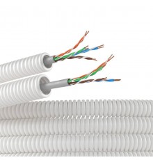 Электротруба из ПЛЛ не содержит галогенов, гибкая гофрированна д. 16 мм, цвет белый, с кабелем витая пара 5EU/UTP нг(А)-HF, 100 м  8EU816100HF  DKC