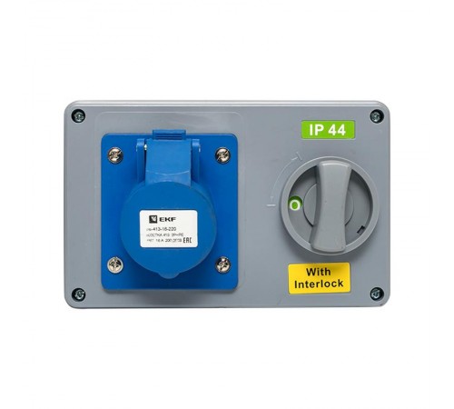 Розетка с блокировкой и выключателем 1413 2Р+РЕ 16А 220В IP44 EKF  ps-1413-16-220  EKF