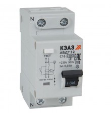 Автоматический выключатель дифференциального тока АВДТ32-22C16-AC-УХЛ4 (2P, C16, 30mA) 4,5кА 318361  КЭАЗ