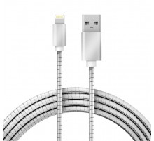 USB кабель для iPhone 5/6/7 моделей, шнур в металлической оплетке серебристый  18-4247  REXANT